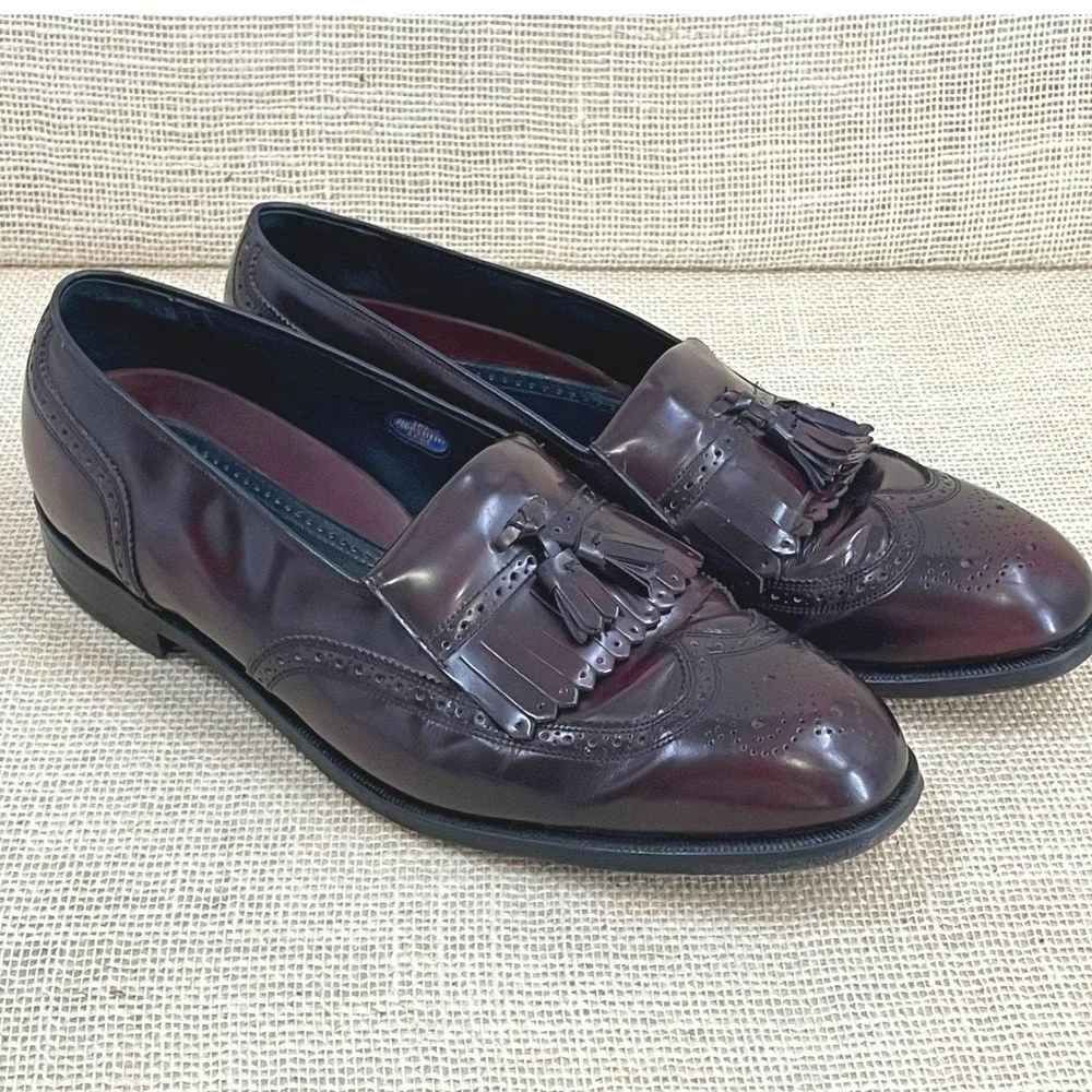 Florsheim Mens 13 D Burgundy Leather‎ Wingtip Kiltie Tassel Loafers Dress Shoe